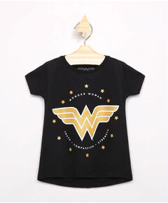 imagem de blusa infantil ampla mulher maravilha manga curta preta
